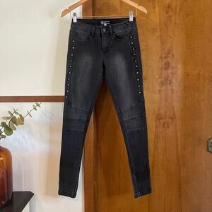BOOM‎ BOOM Skinny Jeans Low Rise Studded Moto Y2K Black Women's Sz 5 / 25" Waist